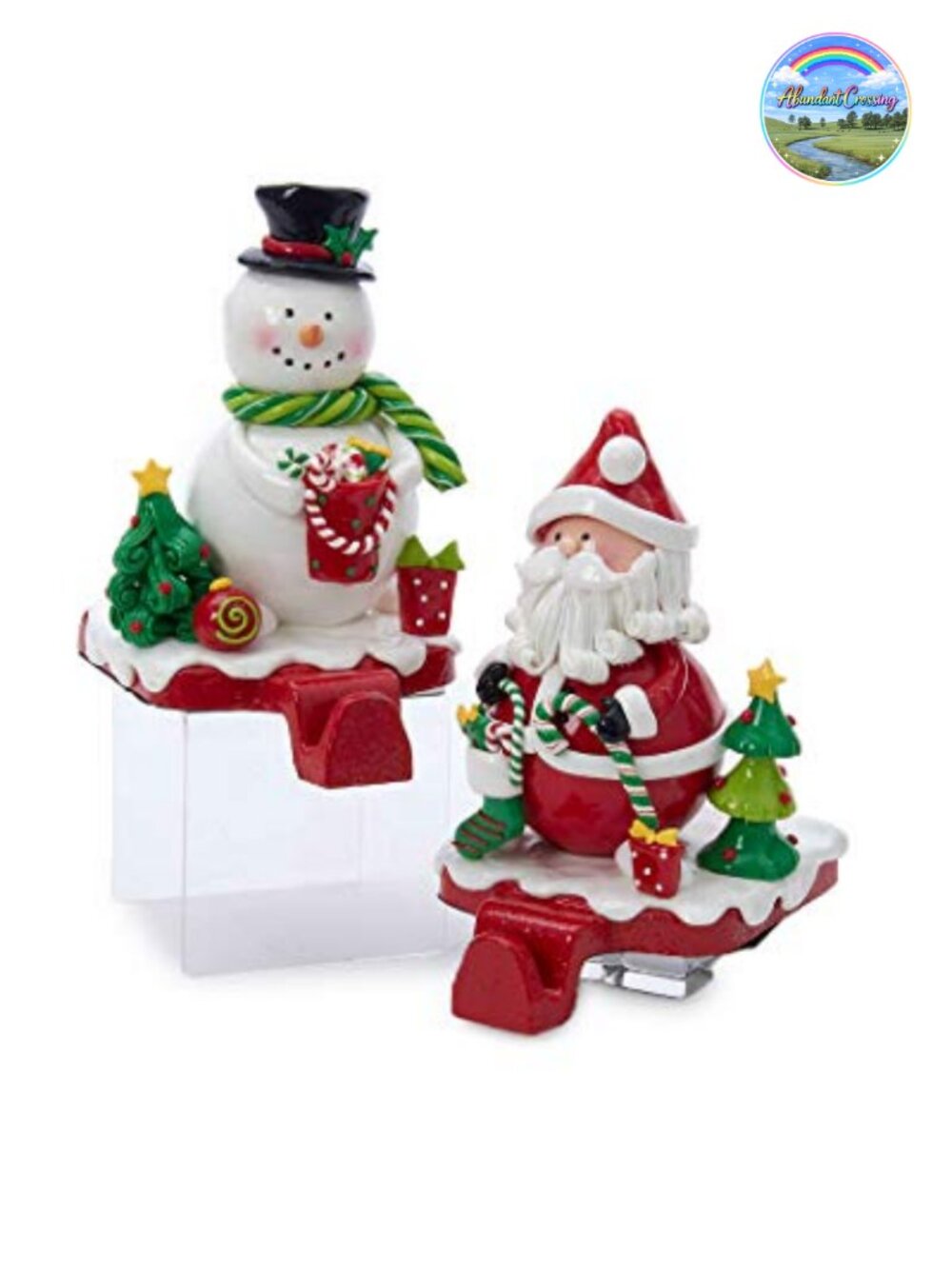 Claydough Santa Snowman Stocking Hangers Felt Bottom Front Hook 2 Pack